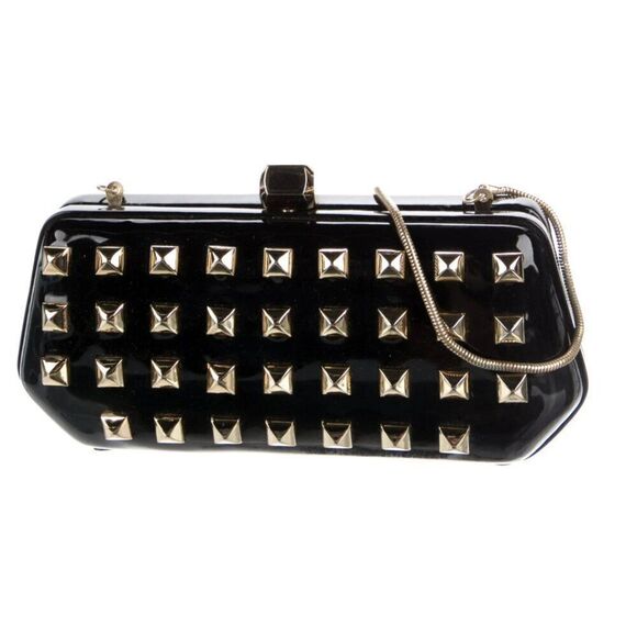 NWT Rebecca Minkoff Studded Patent Leather Clutch Purse Black Goth Small Punk - Picture 1 of 13